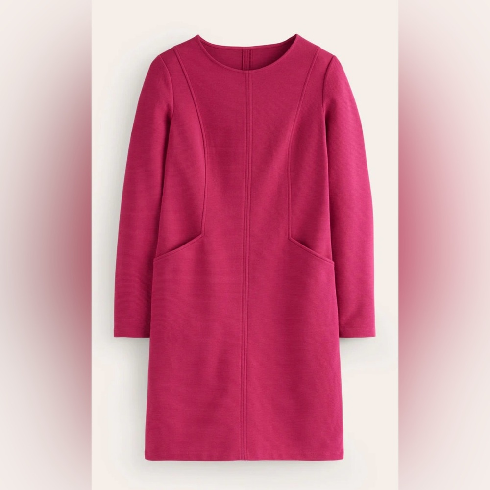 BODEN Ellen Ottoman Dress Pink Midi Knee length 3/4 Sleeve Pockets Size 10